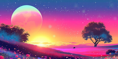 Spring Equinox: A Vector Illustration of the Spring Equinox, Symbolizing the Balance of Day and Night in Spring.