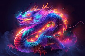 Traditional 3d chinese dragon glowing in the dark illustration vector
