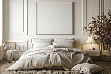 Minimalist Bedroom Poster Mockup, Modern Interior Design,Blank Frames in Stylish Bedroom, Interior Mockup
