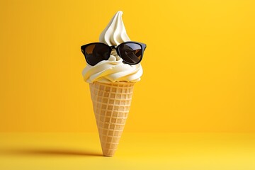 summer ice cream background with sunglasses