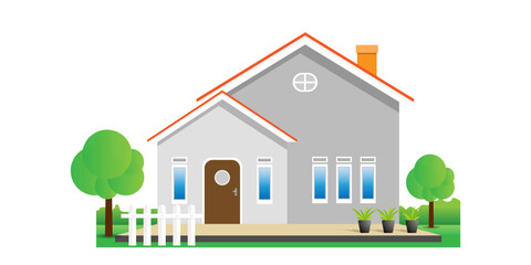 Modern simple suburban house exterior set in flat style design, set of colorful house exterior, vector illustration isolated on white. 