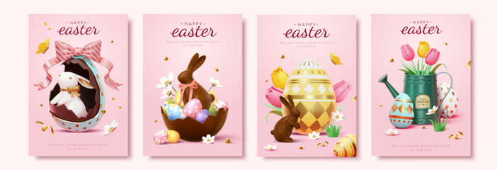 3D Pink Easter card template set