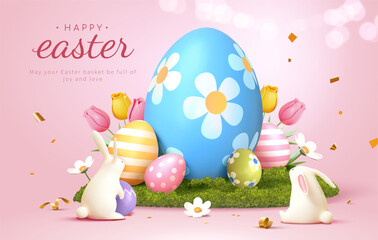 3D Easter bunny and painted eggs