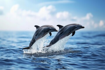 Fototapeta premium Dolphins leaping out of the ocean