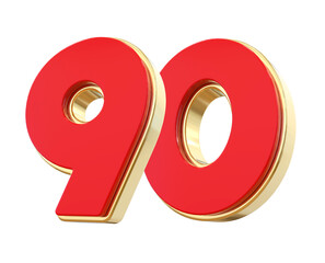 3D Red Gold Number 90