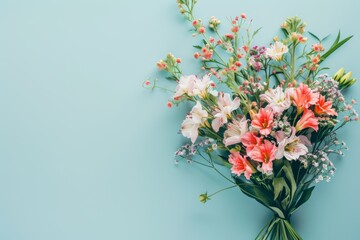 Colorful flower bouquet on blue background