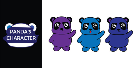 Cute panda character with various expressions. Panda character vector. Editable character color