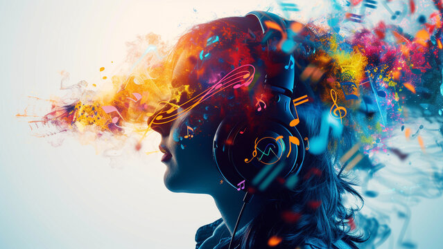 Euphonic Fusion Double Exposure with Headphones Musical Notes