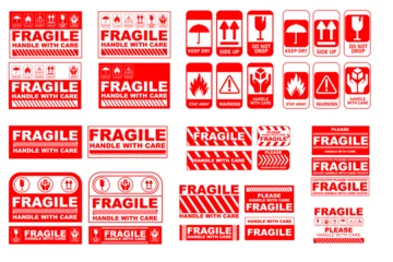 Foto op Plexiglas Vector illustration of Fragile, Handle with Care or Package Label stickers set. Red and white colour set. © Spacelabs