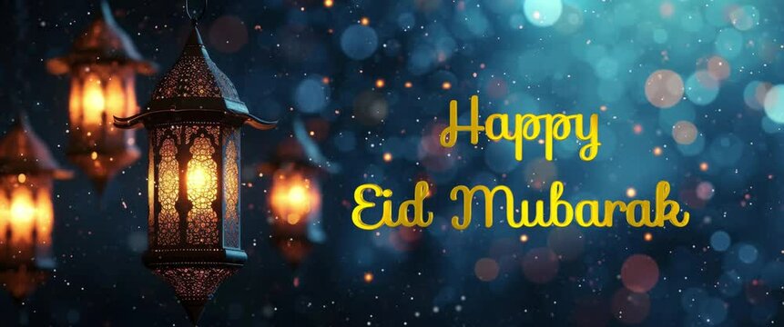 Anamorphic video Eid Mubarak Animated. Celebrating Ramadan Kareem, Eid al-Fitr, and Eid al-Adha with the Muslim community.