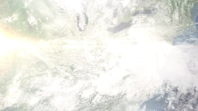 Zoom in from space and focus on Erlanger, Kentucky, USA. 3D Animation. Background for travel intro. Elements of this image furnished by NASA.