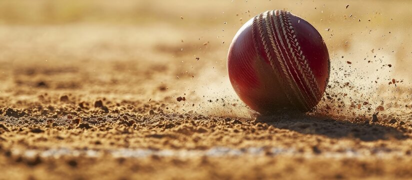 Cricket Ball Sails Over Wicket on Sandy Ground in Thrilling Cricket Match
