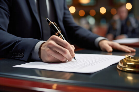 person signing a document. Agreement, deed, deal, mou, understanding. Signing. 4K high-resolution image.
