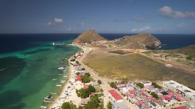 The tropical los roques archipelago in venezuela, showcasing clear turquoise waters and sandy beaches, aerial view