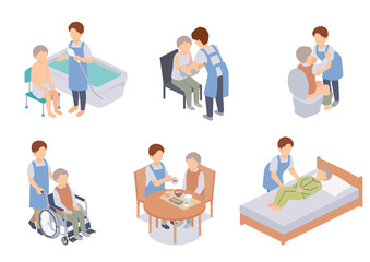 男性の高齢者介護のイラスト