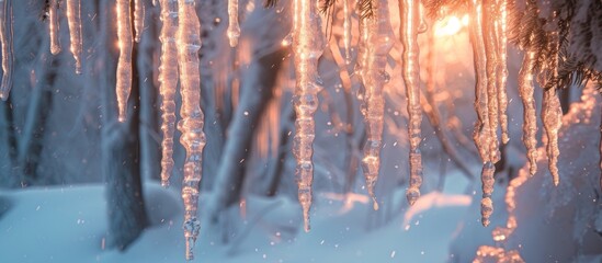 Icicles: Embracing the Winter Chill with Mesmerizing Melting Icicles in a Winter Wonderland
