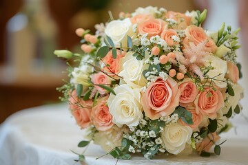 close-up of the bride's bouquet in the registry office