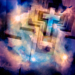 Christianity cross with nebula galaxy. © JEGAS RA