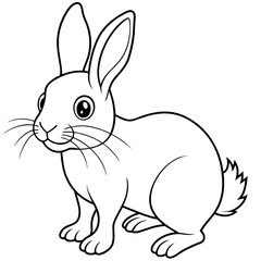 Black and white cartoon illustration of cute rabbit animal for coloring book