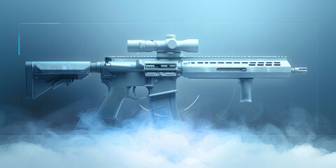 Gaming header concept. Gaming header interface with a rifle and smoke.