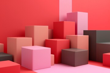 Colorful Pink, Red, and Brown Vibrant Blocks on Red Base