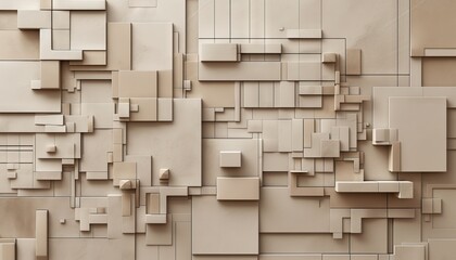 a wallpaper in tan with geometric shapes and a wall, 