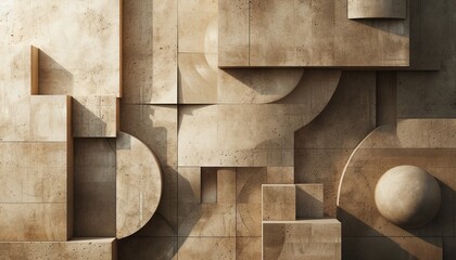 abstract geometric shapes and a wall in tan color