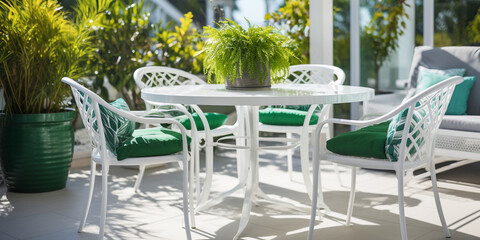 Outdoor patio white round dining table and chairs set garden furniture cast aluminium