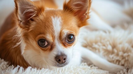 Obraz premium Close-up of a small dog with brown and white fur, its expressive eyes shining, Ai Generated.