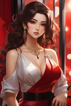 Beautiful Mafia Girl Anime, Mafia Anime Girl, Anime girl, Anime Girl Portrait, Girl Illustration, Cartoon Girl, AI Generative