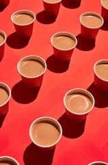 brown paper cups on a red background 