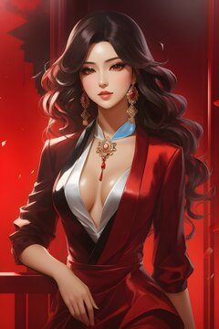 Beautiful Mafia Girl Anime, Mafia Anime Girl, Anime girl, Anime Girl Portrait, Girl Illustration, Cartoon Girl, AI Generative