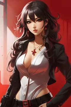 Beautiful Mafia Girl Anime, Mafia Anime Girl, Anime girl, Anime Girl Portrait, Girl Illustration, Cartoon Girl, AI Generative