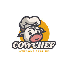 Vector Logo Illustration Cow Chef Mascot Cartoon Style.