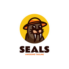 Vector Logo Illustration Seals Mascot Cartoon Style.