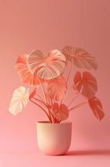 a monstera plant in light pink and light orange