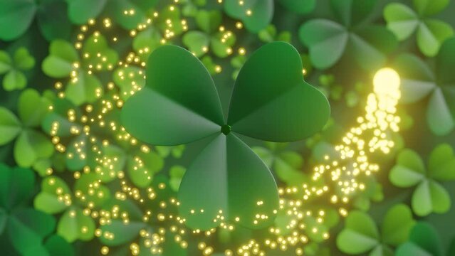 St. patricks day background with green clover leaves animation, 3d rendering