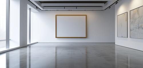 A contemporary art gallery with a single empty frame. - obrazy, fototapety, plakaty