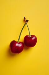 two cherries on a yellow background 