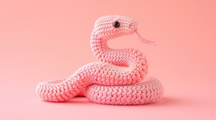 Fototapeta premium Crocheted snake toy vibrant backdrop, handcrafted and adorable, Ai Generated