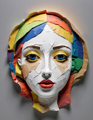 Multicolored Hair Paper Mache Womans Face