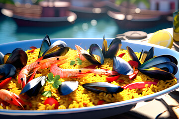 Paella in Spain. Generative AI.