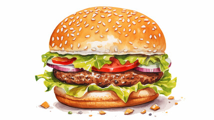Hand drawn delicious hamburger watercolor illustration

