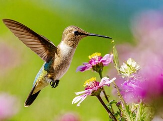 Fototapeta premium Hummingbird pollinating flowers