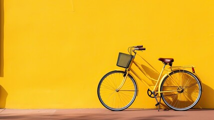 A yellow retro-style bike near a yellow house.