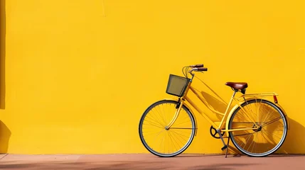 Zelfklevend Fotobehang A yellow retro-style bike near a yellow house. © kvladimirv