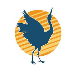 Silhouette of crane bird in elegant pose isolated on white background.