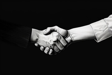 black and white handshake concept illustration