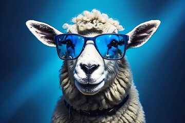 sheep with blue glasses