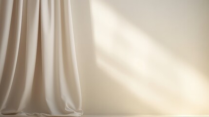 Curtain on white wall background. 3d render illustration mock up